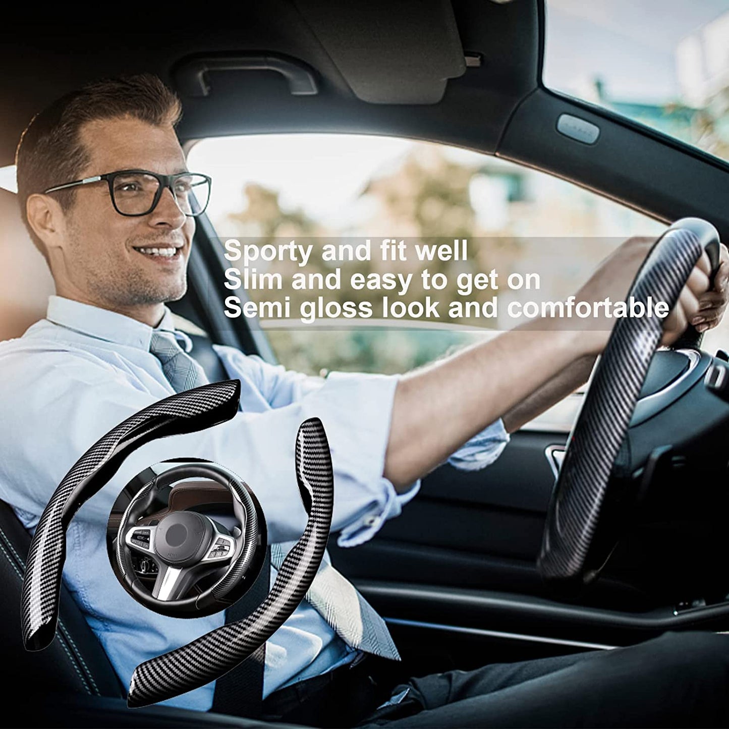 Premium PVC Steering Wheel Cover - Non-Slip, Carbon Fiber Design, Without Inner Circle, Enhanced Grip and Control for a Superior Driving Experience