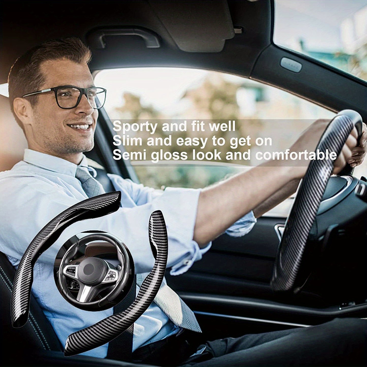 Premium PVC Steering Wheel Cover - Non-Slip, Carbon Fiber Design, Without Inner Circle, Enhanced Grip and Control for a Superior Driving Experience