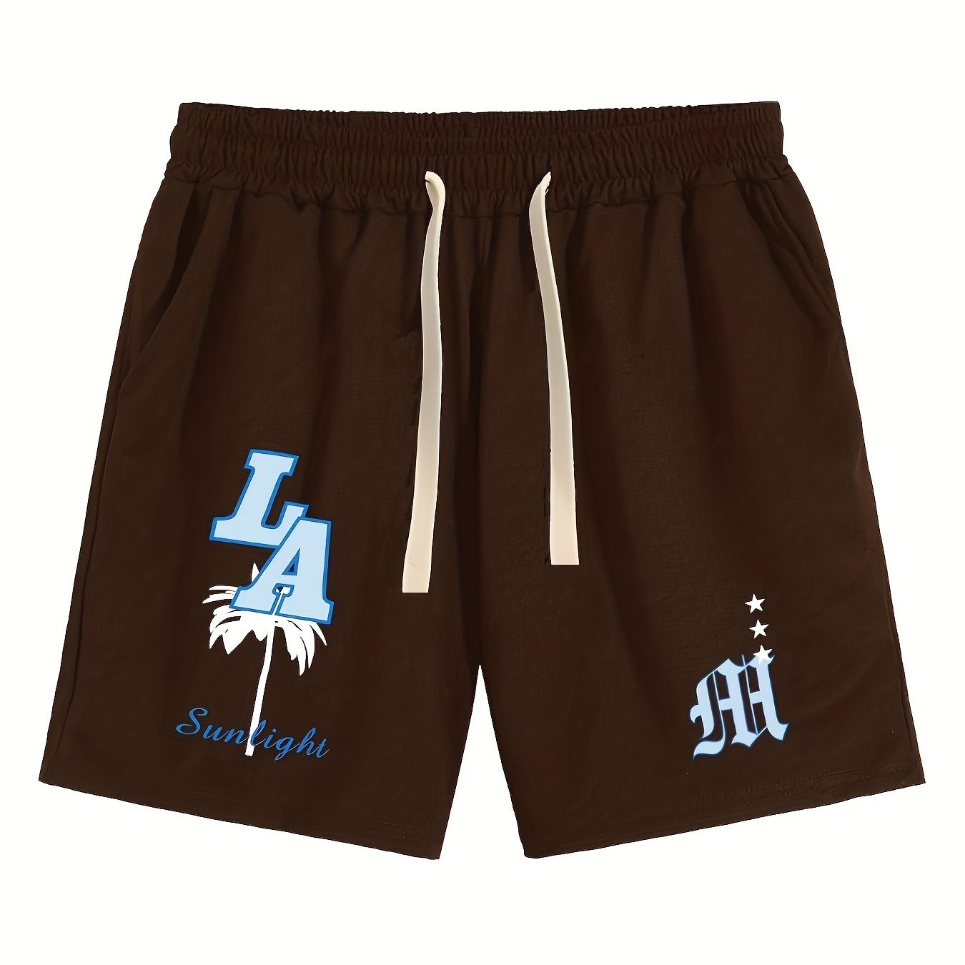 Mens Fashion Shorts - Fashionable Streetwear Design, Simple yet Stylish, Trendy and Modern Look, Solid Black Color, Sports-inspired Drawstring Waistband, Perfect for Casual Occasions - Featuring Eye-catching Blue Letter Print