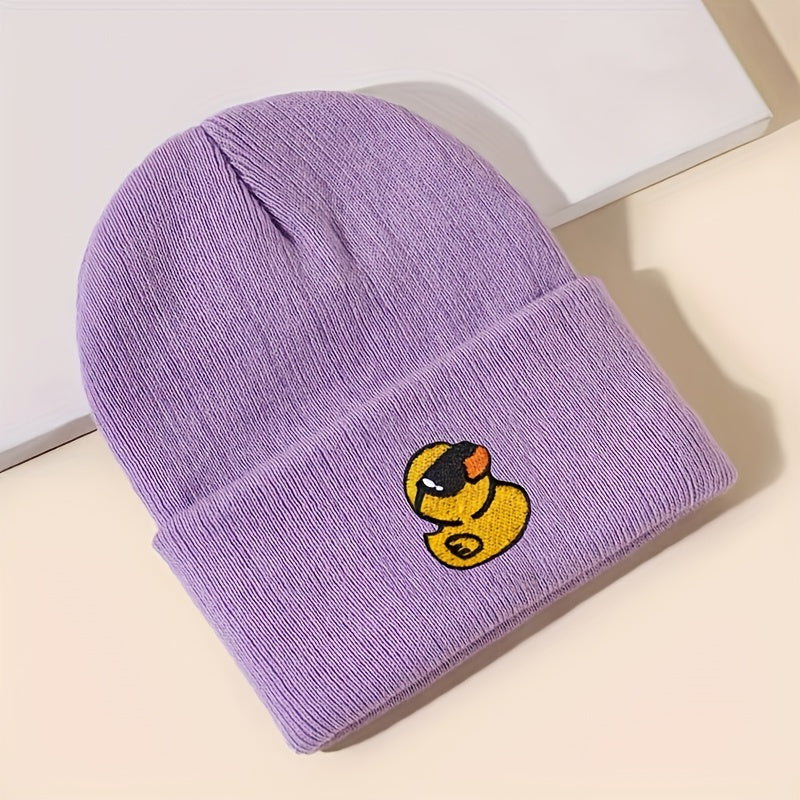 Embroidered Yellow Duck Knit Hat For Women Valentines Gifts