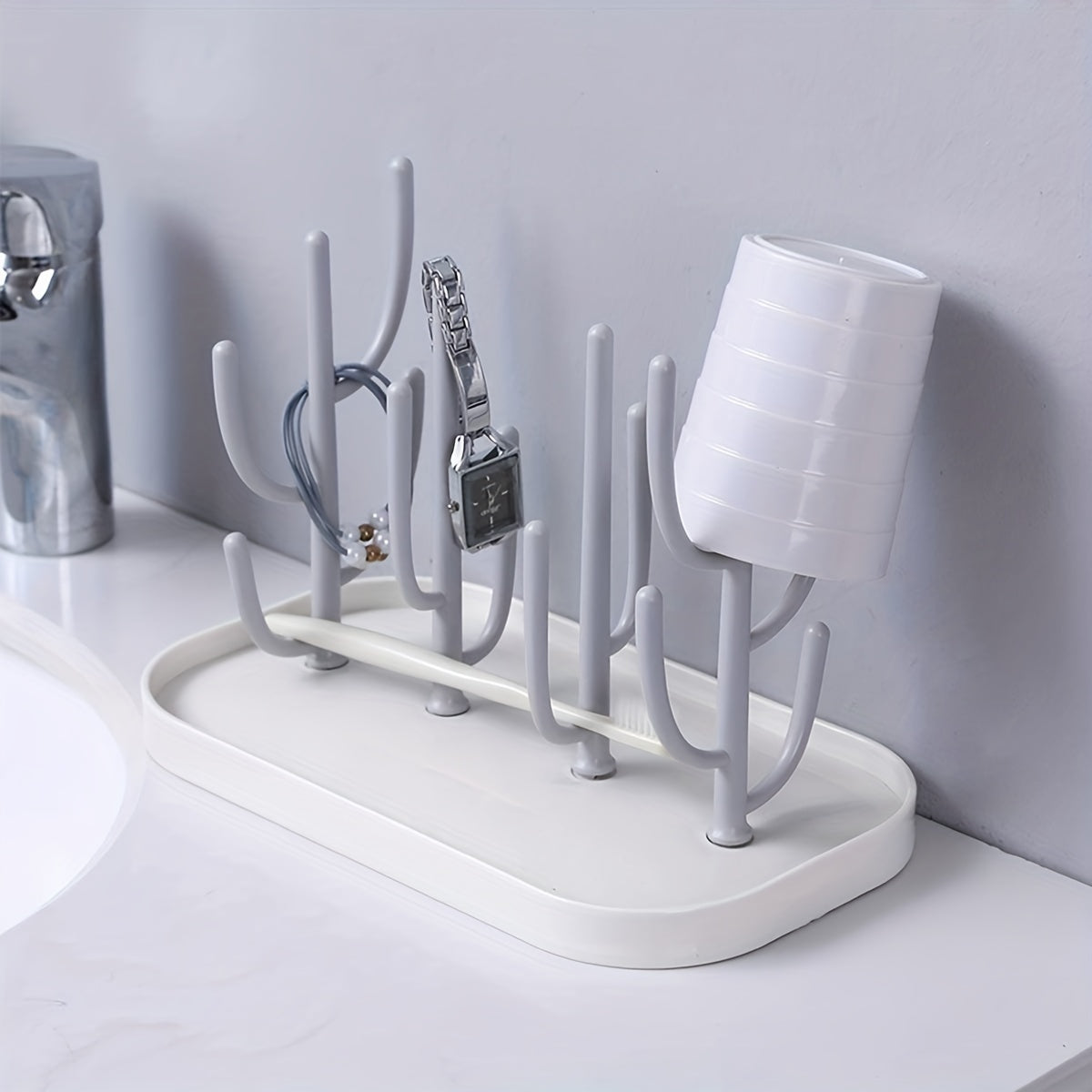 Space-Saving Cactus-Inspired Youngsters Bottle Drying Rack with Base - Holds Multiple Bottles, Teats, Cups & Pump Parts, Durable Material, Ideal for Organizing Parenting Essentials