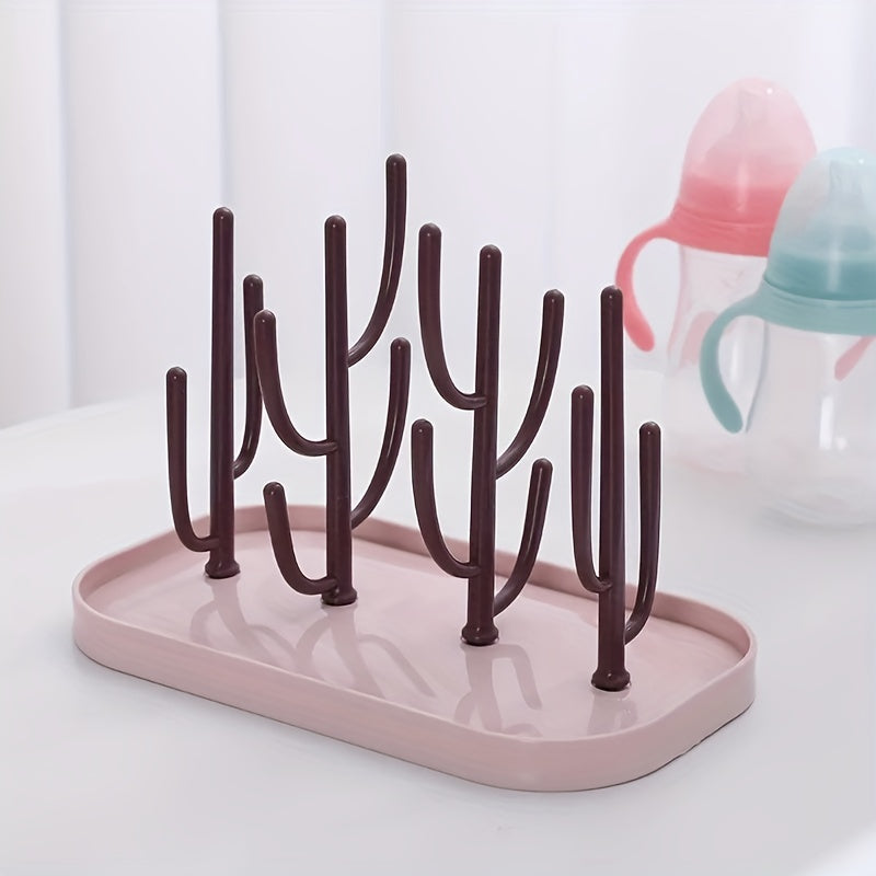 Space-Saving Cactus-Inspired Youngsters Bottle Drying Rack with Base - Holds Multiple Bottles, Teats, Cups & Pump Parts, Durable Material, Ideal for Organizing Parenting Essentials