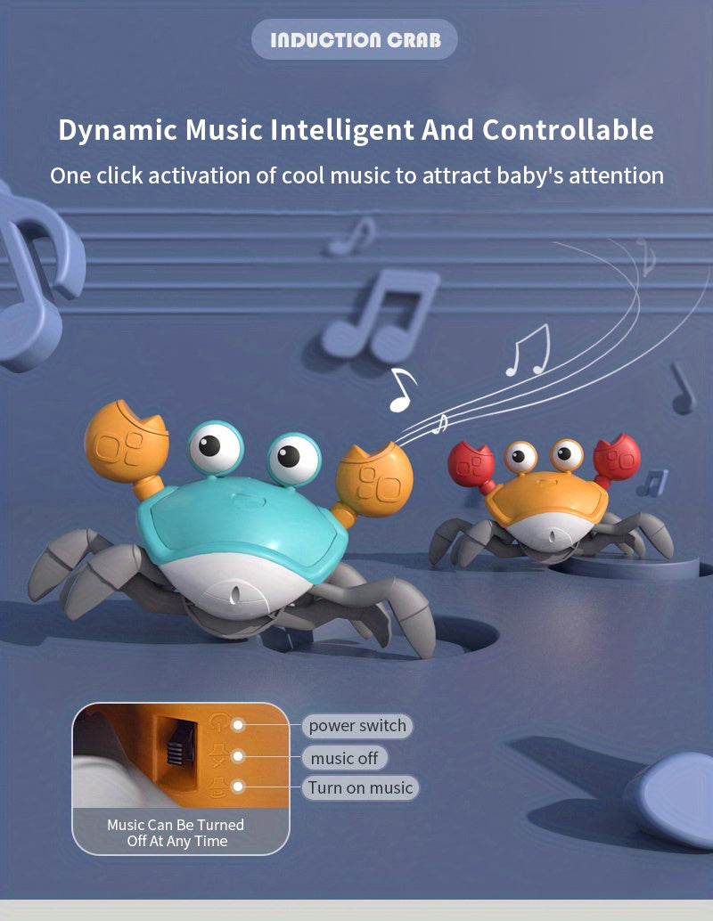 Crawling Crab Baby Toy Gift Tummy Time Toys Walking Dancing Cute Essentials Electric Induction Sensory Stuff Moving Babies Crabs With Light Up Music For Toddler Boys Girls Items Interaction Gadgets