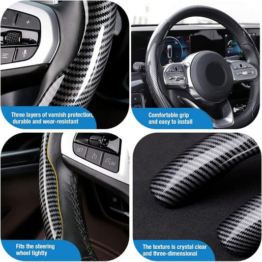 Premium PVC Steering Wheel Cover - Non-Slip, Carbon Fiber Design, Without Inner Circle, Enhanced Grip and Control for a Superior Driving Experience