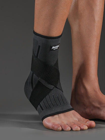 [Adjustable Compression] Jingba Support Ankle Brace | Adjustable Compression Wrap | Breathable Nylon | Secure Straps | Running, Hiking & Basketball | Black & Gray