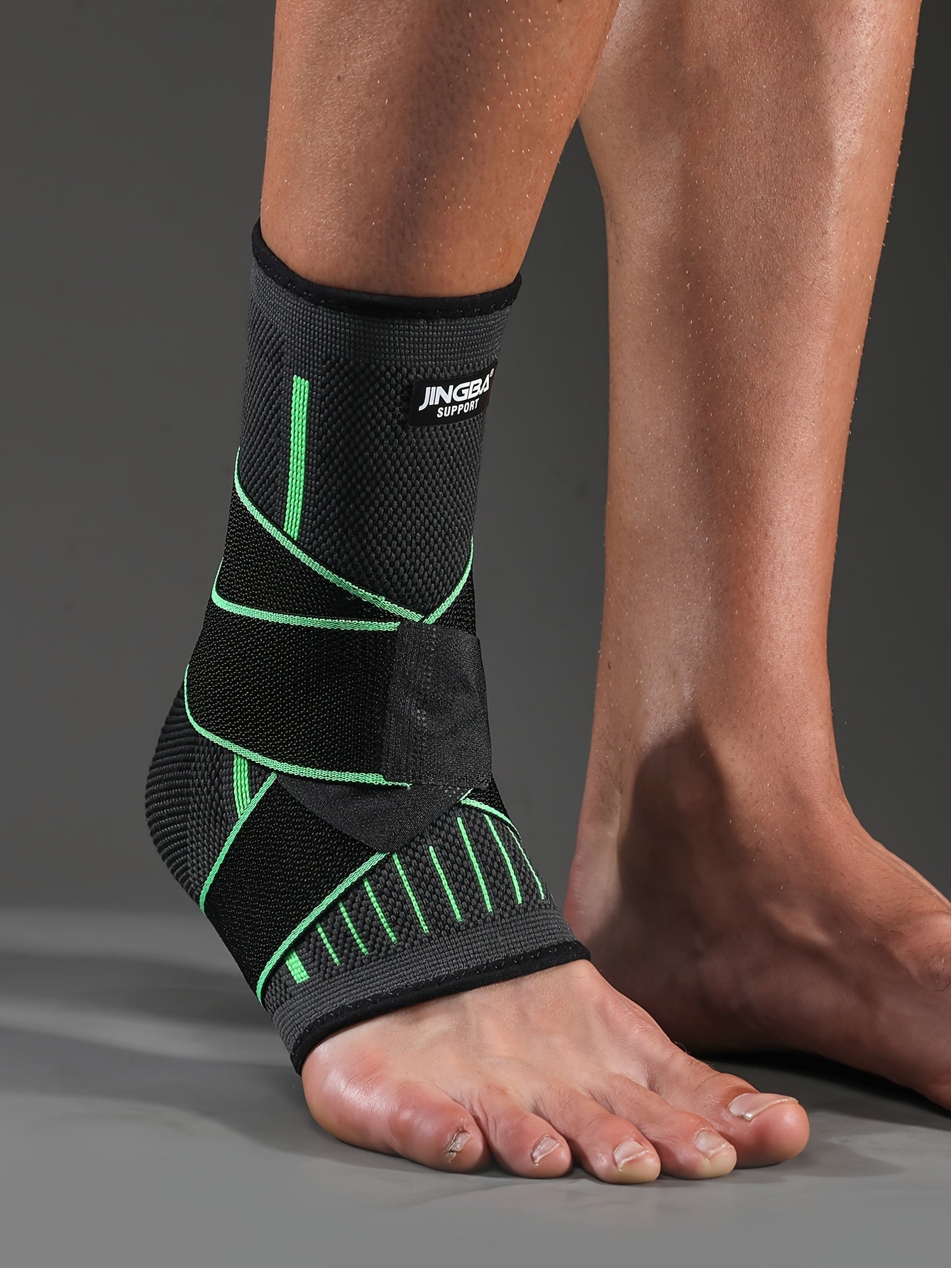 [Adjustable Compression] Jingba Support Ankle Brace | Adjustable Compression Wrap | Breathable Nylon | Secure Straps | Running, Hiking & Basketball | Black & Gray