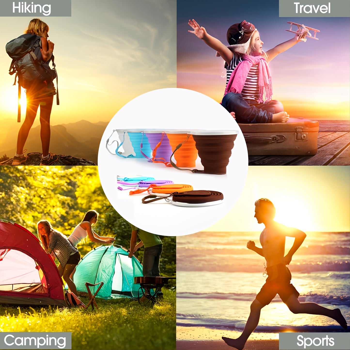 Collapsible Silicone Travel Cup with Lid - Portable and Reusable Drinking Cup for Camping, Hiking, and Outdoor Activities