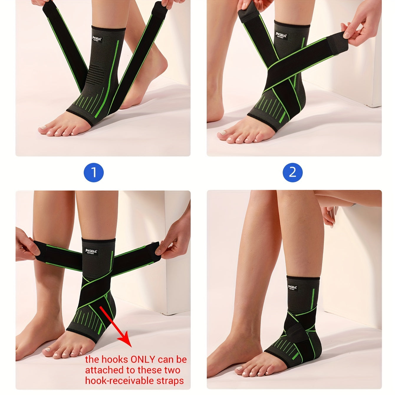 [Adjustable Compression] Jingba Support Ankle Brace | Adjustable Compression Wrap | Breathable Nylon | Secure Straps | Running, Hiking & Basketball | Black & Gray
