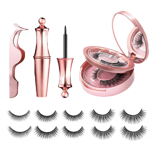 5 Pairs Luxurious Magnetic Eyelashes & Eyeliner Kit - Reusable 3D False Lashes with Hassle-Free, Glueless Application - Long-Lasting Eyes Makeup Set, Perfect for Busy Mothers