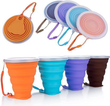 Collapsible Silicone Travel Cup with Lid - Portable and Reusable Drinking Cup for Camping, Hiking, and Outdoor Activities