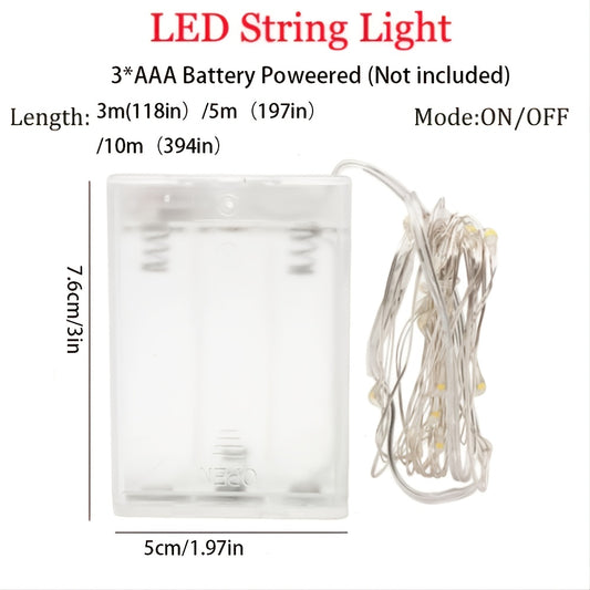 1pc 118in/197in/394in/787in, 30/50/100/200LED, Outdoor String Lights, Christmas Star Lights, Battery Powered (Not Included), DIY LED Fairy String Light, Copper Wire Light, Holiday Lighting Garland For Christmas Wedding Party