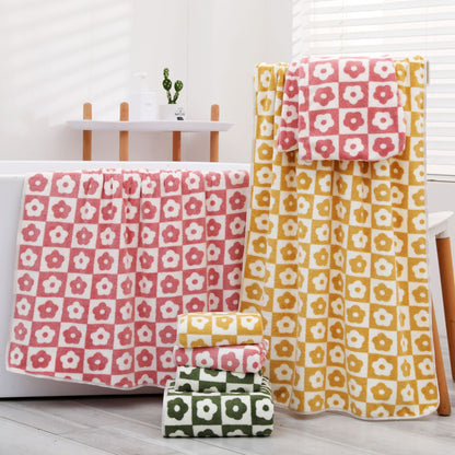 3pcs Plum Blossom and Soft Coral Fleece Household Towels - Soft and Absorbent Face, Wash, and Hand Towels - 34.8x74.93cm, Bathroom Accessory