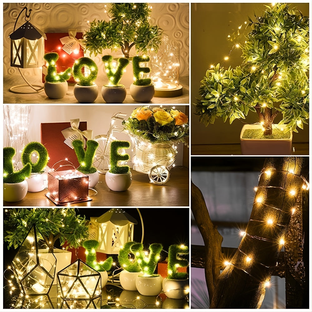 1pc 118in/197in/394in/787in, 30/50/100/200LED, Outdoor String Lights, Christmas Star Lights, Battery Powered (Not Included), DIY LED Fairy String Light, Copper Wire Light, Holiday Lighting Garland For Christmas Wedding Party