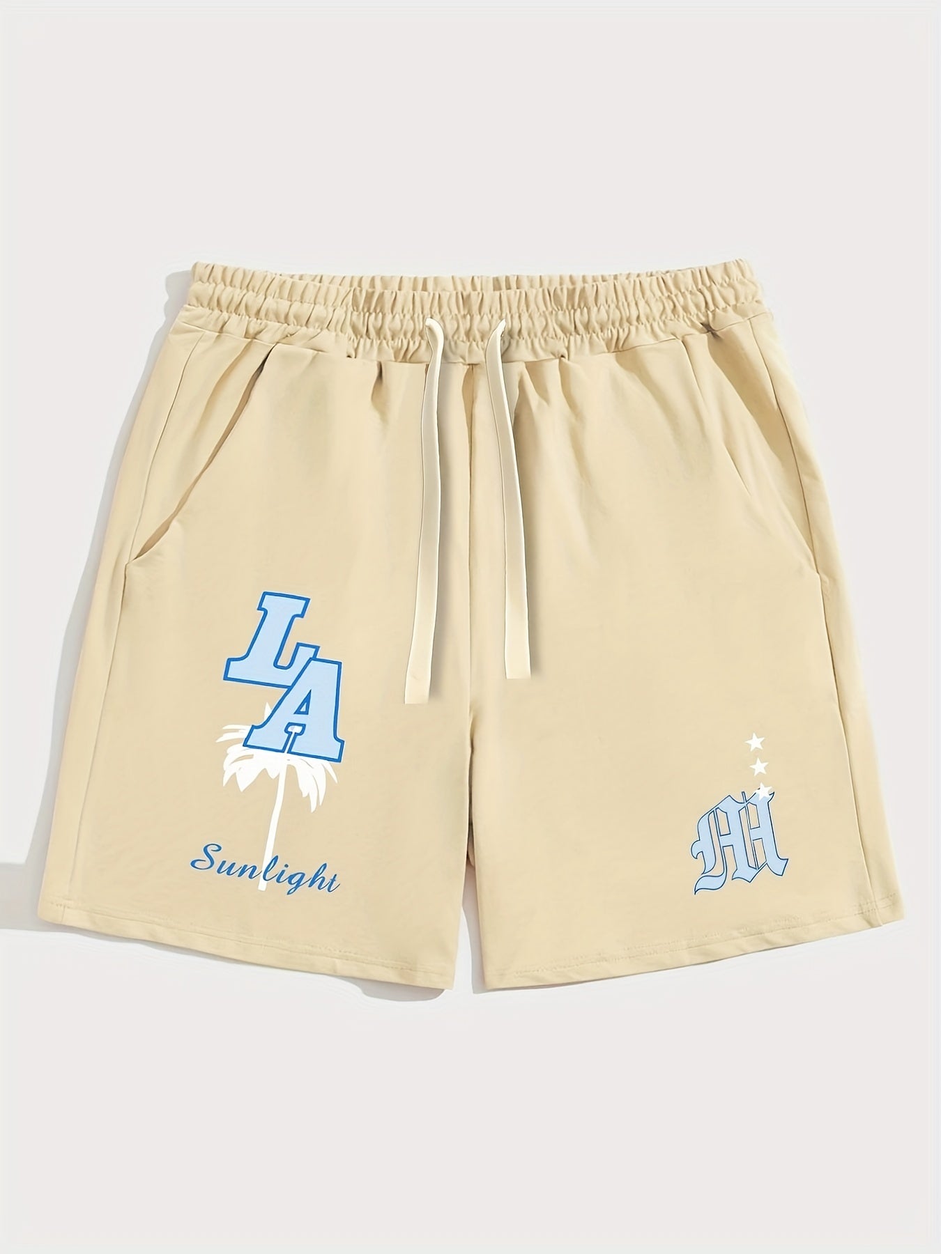 Mens Fashion Shorts - Fashionable Streetwear Design, Simple yet Stylish, Trendy and Modern Look, Solid Black Color, Sports-inspired Drawstring Waistband, Perfect for Casual Occasions - Featuring Eye-catching Blue Letter Print