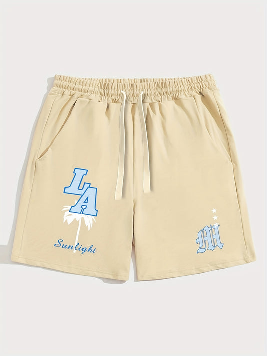 Mens Fashion Shorts - Fashionable Streetwear Design, Simple yet Stylish, Trendy and Modern Look, Solid Black Color, Sports-inspired Drawstring Waistband, Perfect for Casual Occasions - Featuring Eye-catching Blue Letter Print