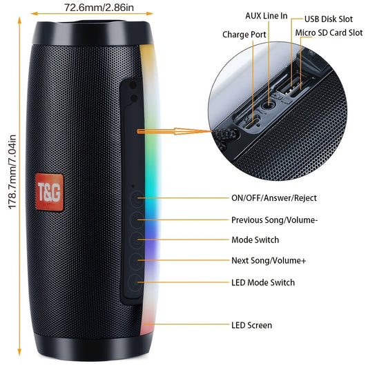 Wireless Speaker With Colorful LED Light, Portable Outdoor 3D Stereo Bass Luminous Speaker