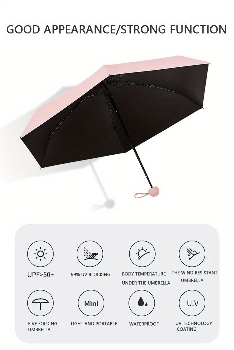 Mei Qi Lin Compact 6-Rib Mini Umbrella - High-Quality, Foldable Sun Protection with Stylish Design