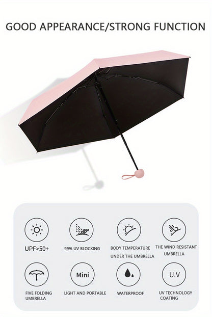 Mei Qi Lin Compact 6-Rib Mini Umbrella - High-Quality, Foldable Sun Protection with Stylish Design