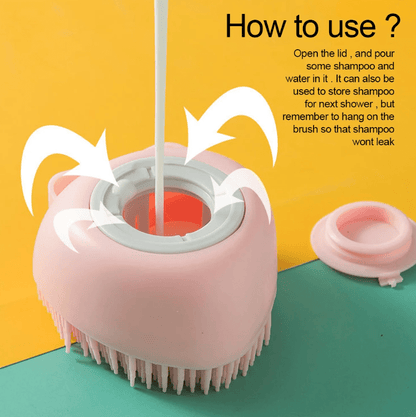 Gentle Silicone Pet Brush For Dogs And Cats - Massages And Cleans With Built-In Shower Gel Dispenser