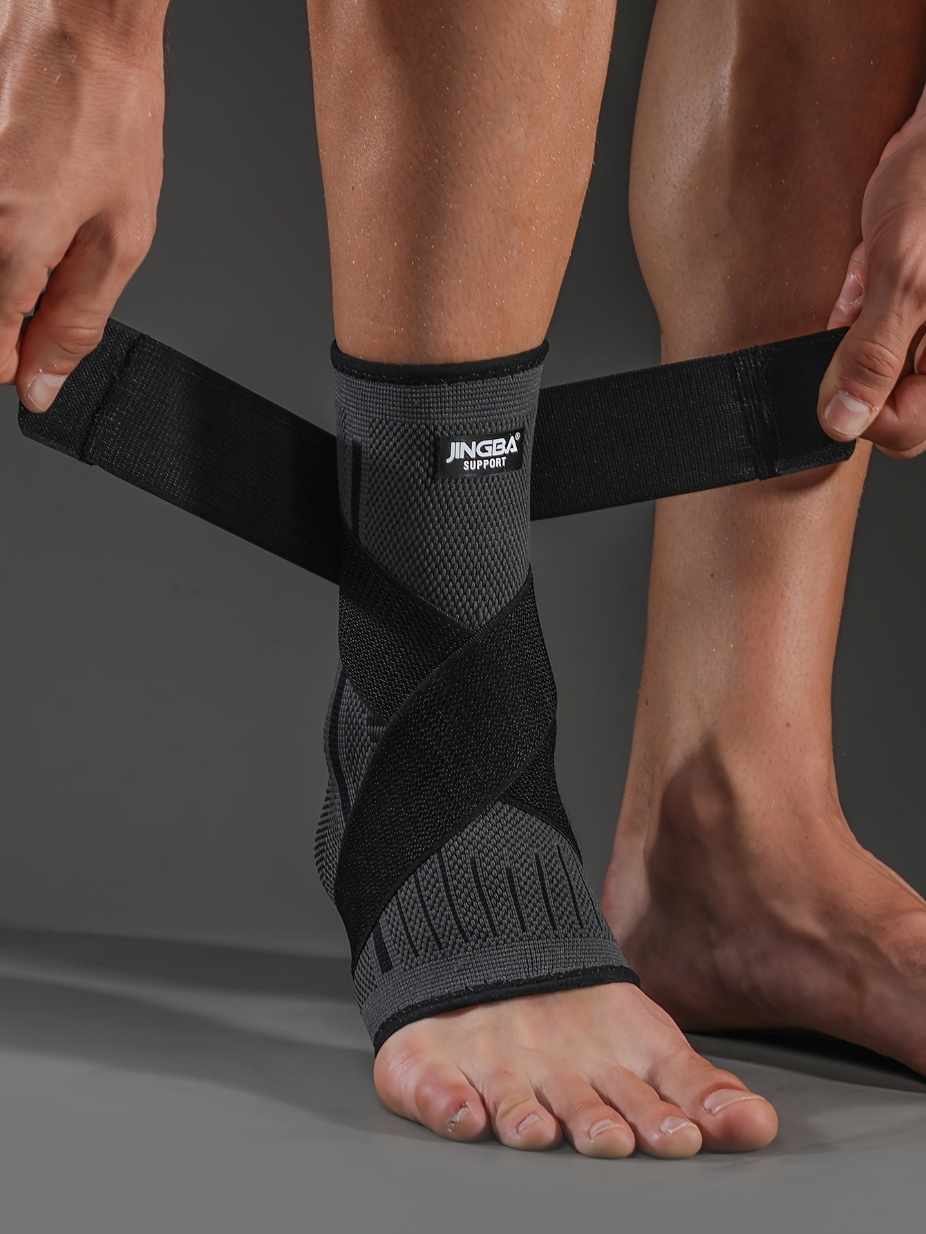 [Adjustable Compression] Jingba Support Ankle Brace | Adjustable Compression Wrap | Breathable Nylon | Secure Straps | Running, Hiking & Basketball | Black & Gray