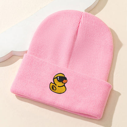 Embroidered Yellow Duck Knit Hat For Women Valentines Gifts