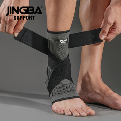 [Adjustable Compression] Jingba Support Ankle Brace | Adjustable Compression Wrap | Breathable Nylon | Secure Straps | Running, Hiking & Basketball | Black & Gray