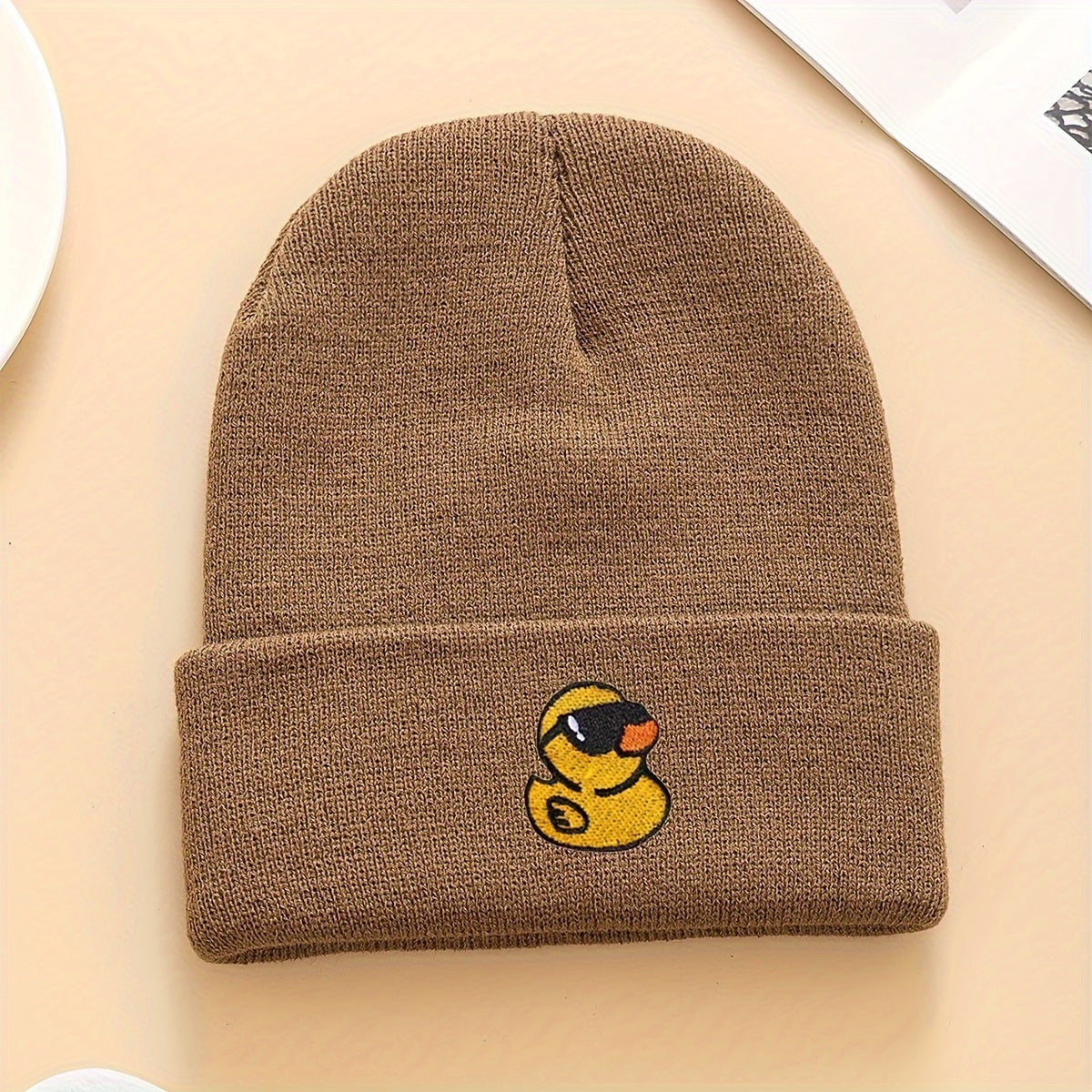 Embroidered Yellow Duck Knit Hat For Women Valentines Gifts