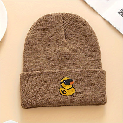 Embroidered Yellow Duck Knit Hat For Women Valentines Gifts