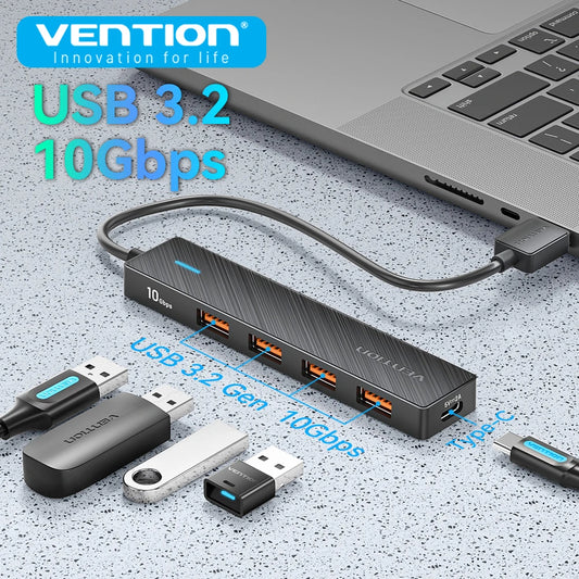 Vention New USB 3.2 Gen2 HUB 5 Ports Splitter 10Gbps USB A Type C HUB Multiport Adapter Laptop Expansion Desktop PC Accessories