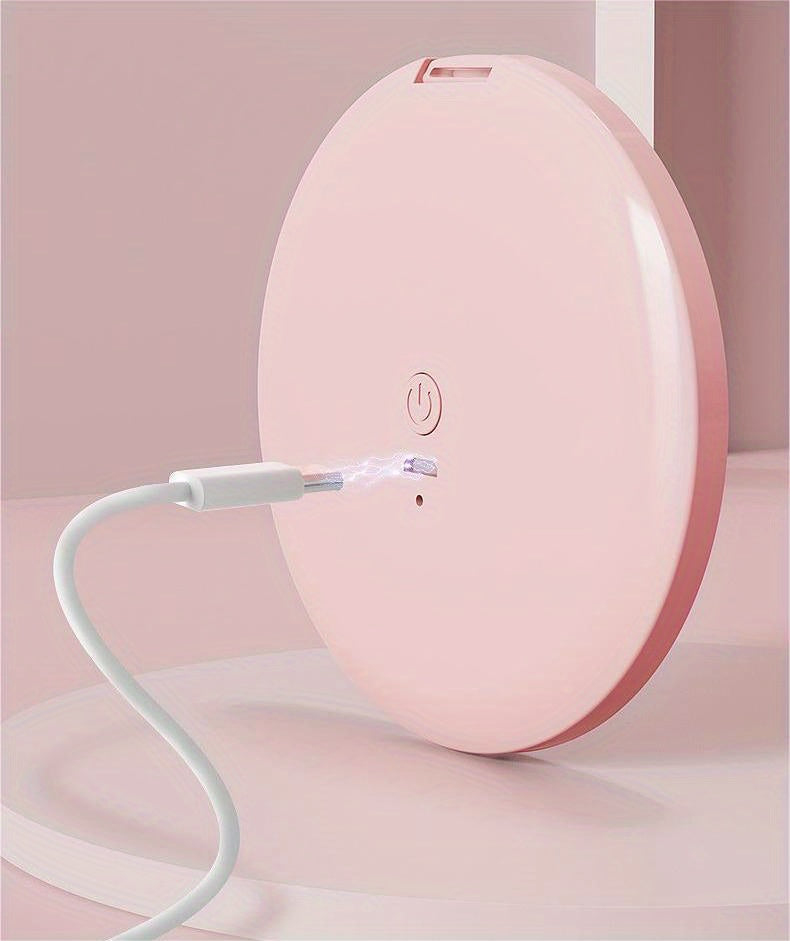 1pc Foldable LED Vanity Mirror, Handheld Double-sided Travel Portable Lighted Pocket Mirror, 2x Magnification, Compact Mirror With Light, Round Mini Makeup Touch-up Mirror For Purse Handbag, Travel Essentials