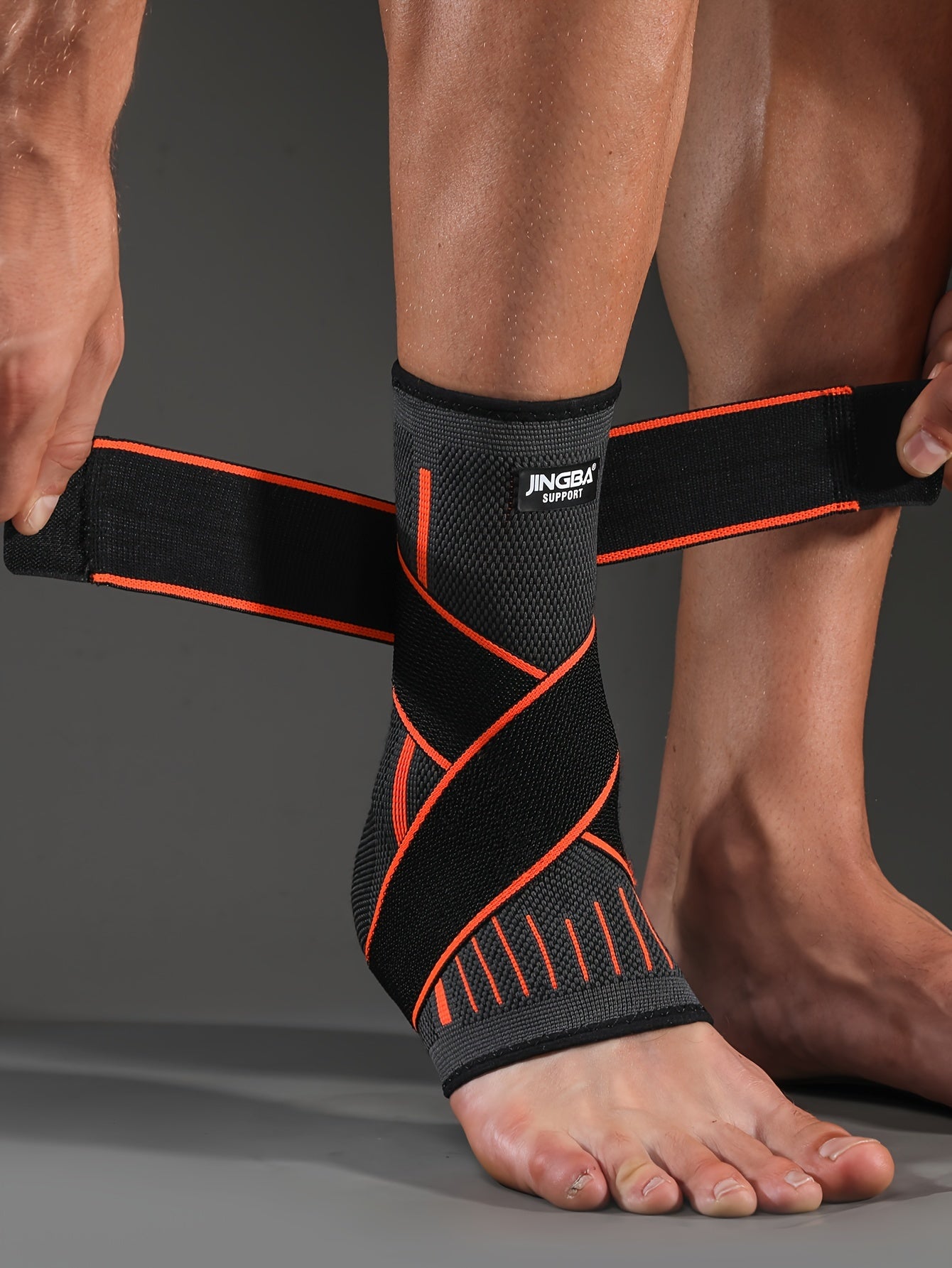 [Adjustable Compression] Jingba Support Ankle Brace | Adjustable Compression Wrap | Breathable Nylon | Secure Straps | Running, Hiking & Basketball | Black & Gray