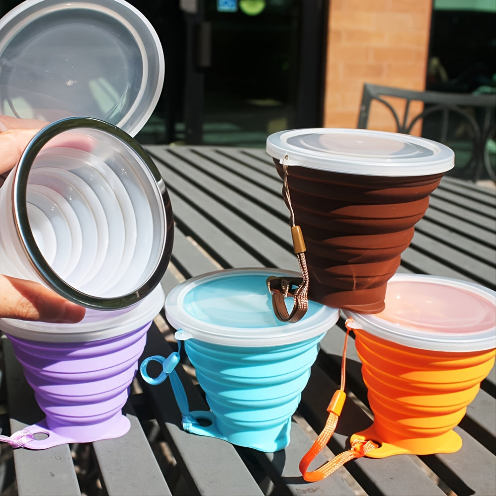 Collapsible Silicone Travel Cup with Lid - Portable and Reusable Drinking Cup for Camping, Hiking, and Outdoor Activities