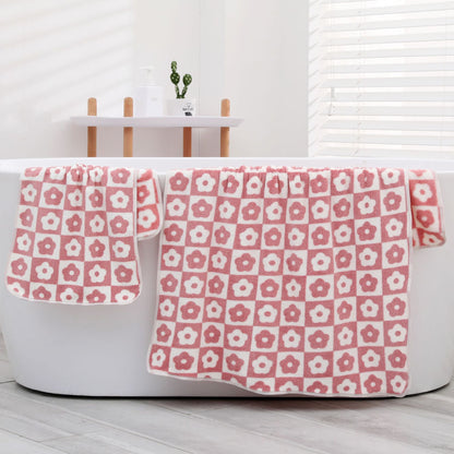 3pcs Plum Blossom and Soft Coral Fleece Household Towels - Soft and Absorbent Face, Wash, and Hand Towels - 34.8x74.93cm, Bathroom Accessory