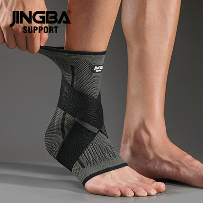 [Adjustable Compression] Jingba Support Ankle Brace | Adjustable Compression Wrap | Breathable Nylon | Secure Straps | Running, Hiking & Basketball | Black & Gray