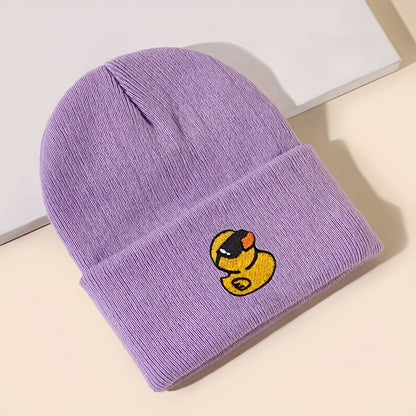 Embroidered Yellow Duck Knit Hat For Women Valentines Gifts
