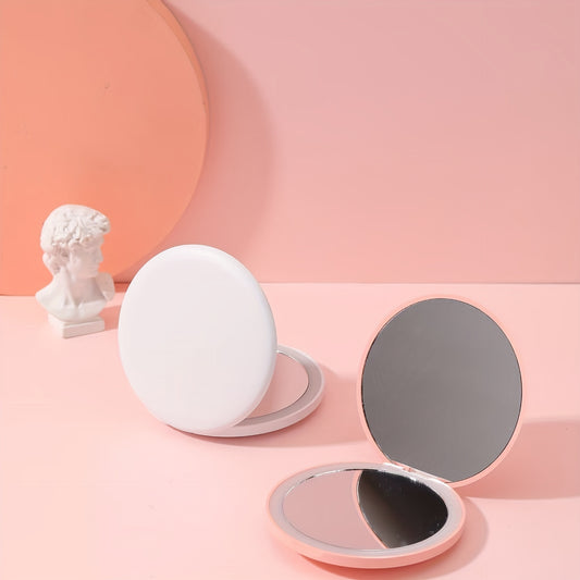 1pc Foldable LED Vanity Mirror, Handheld Double-sided Travel Portable Lighted Pocket Mirror, 2x Magnification, Compact Mirror With Light, Round Mini Makeup Touch-up Mirror For Purse Handbag, Travel Essentials