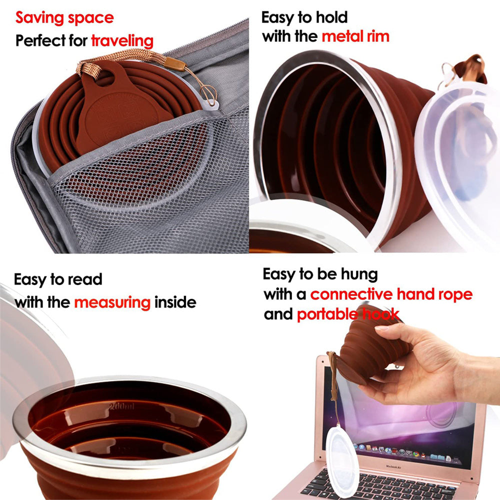 Collapsible Silicone Travel Cup with Lid - Portable and Reusable Drinking Cup for Camping, Hiking, and Outdoor Activities