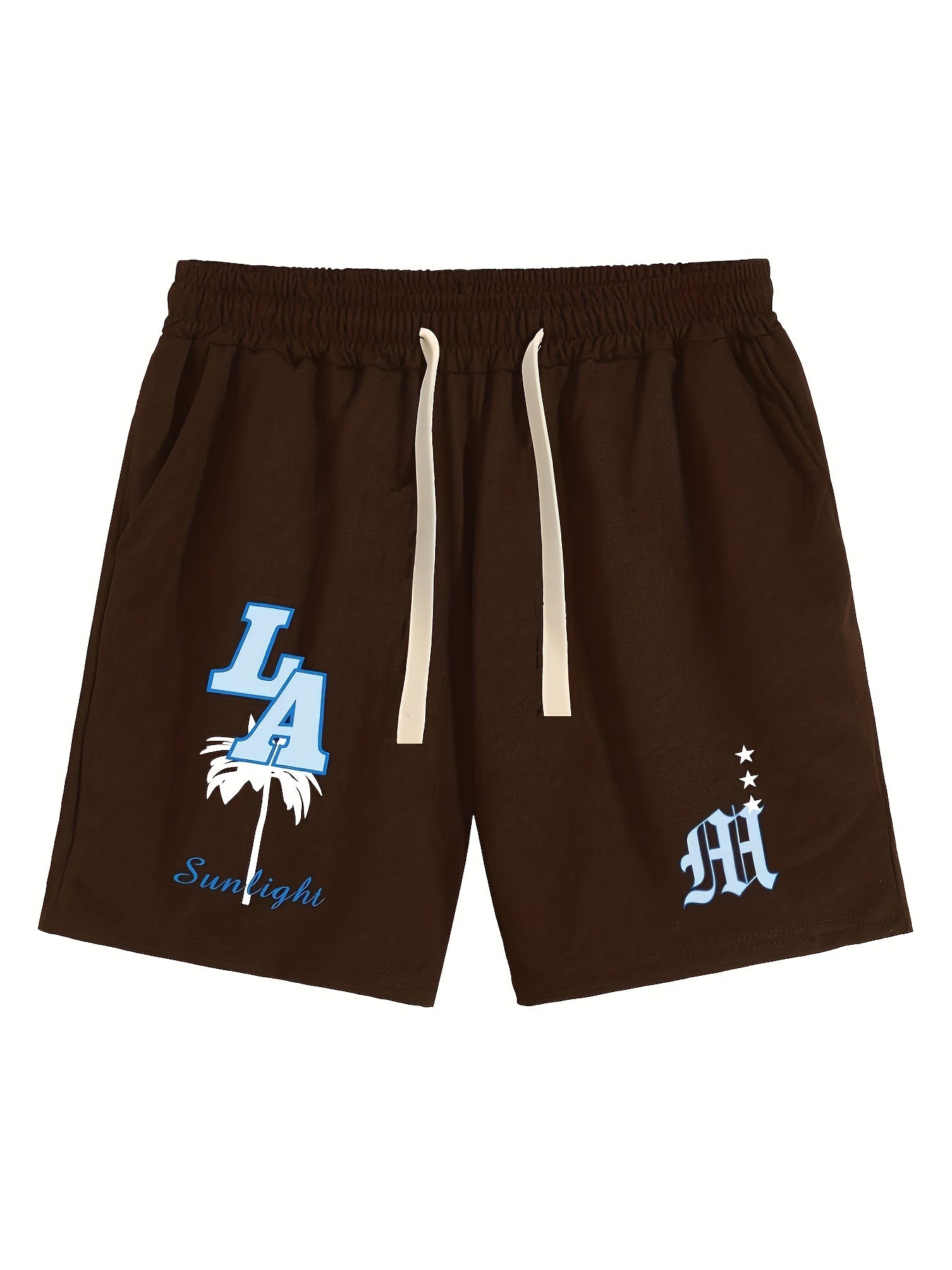 Mens Fashion Shorts - Fashionable Streetwear Design, Simple yet Stylish, Trendy and Modern Look, Solid Black Color, Sports-inspired Drawstring Waistband, Perfect for Casual Occasions - Featuring Eye-catching Blue Letter Print