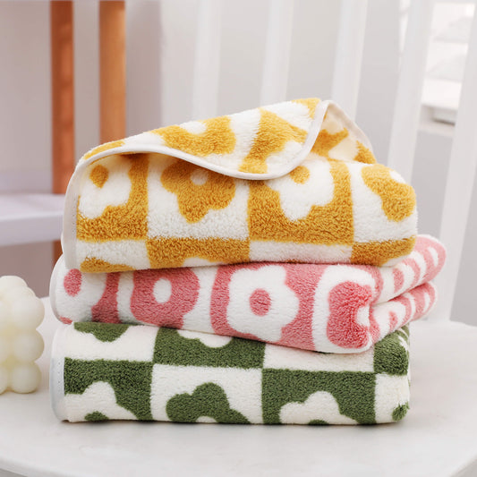 3pcs Plum Blossom and Soft Coral Fleece Household Towels - Soft and Absorbent Face, Wash, and Hand Towels - 34.8x74.93cm, Bathroom Accessory