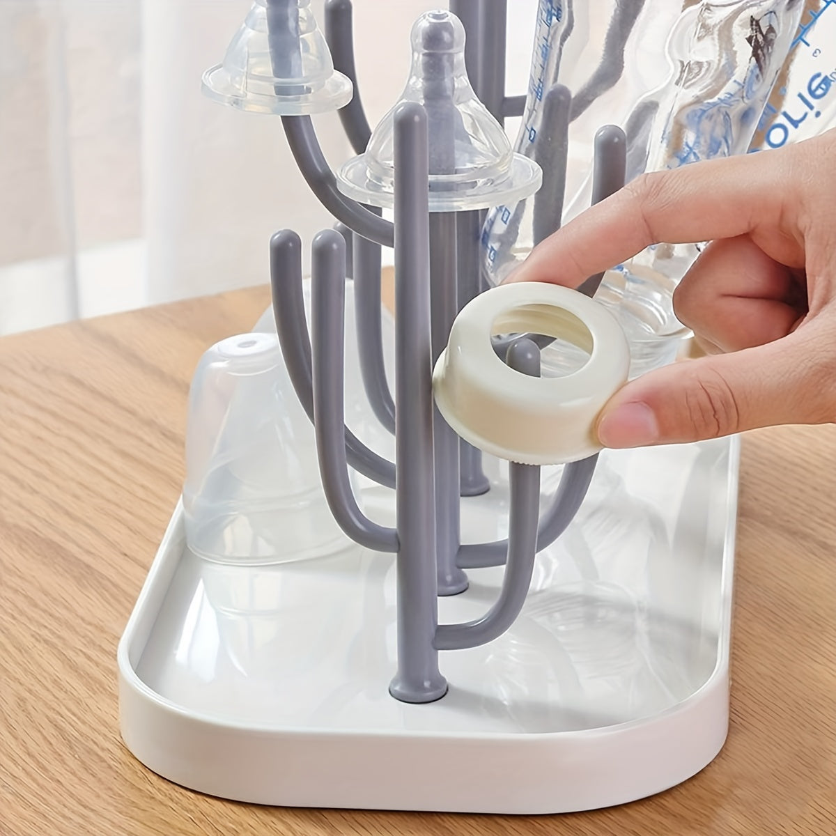 Space-Saving Cactus-Inspired Youngsters Bottle Drying Rack with Base - Holds Multiple Bottles, Teats, Cups & Pump Parts, Durable Material, Ideal for Organizing Parenting Essentials