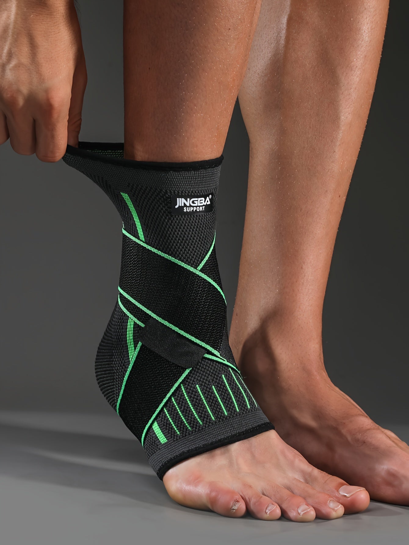 [Adjustable Compression] Jingba Support Ankle Brace | Adjustable Compression Wrap | Breathable Nylon | Secure Straps | Running, Hiking & Basketball | Black & Gray