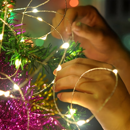 1pc 118in/197in/394in/787in, 30/50/100/200LED, Outdoor String Lights, Christmas Star Lights, Battery Powered (Not Included), DIY LED Fairy String Light, Copper Wire Light, Holiday Lighting Garland For Christmas Wedding Party