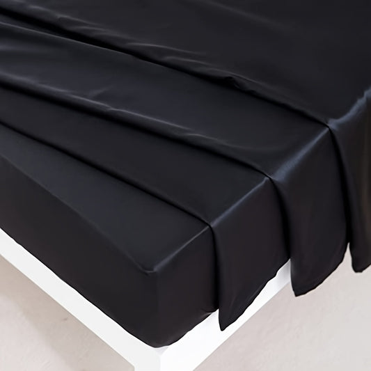 4pcs Polyster Satin Solid Fitted Sheet, 1pc Fitted Sheet & 1pc Flat Sheet & 2pcs Pillowcases, Twin/Full/Queen/King