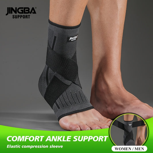 [Adjustable Compression] Jingba Support Ankle Brace | Adjustable Compression Wrap | Breathable Nylon | Secure Straps | Running, Hiking & Basketball | Black & Gray