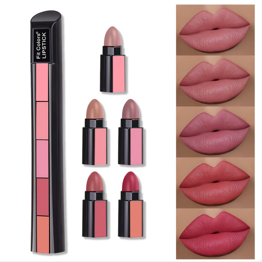 5 In 1 Sexy Red Lipstick Strip Matte Velvet Texture Lip Gloss Makeup Long Lasting Non-stick Cup Lipstick Set Cosmetics Valentine's Day Gifts