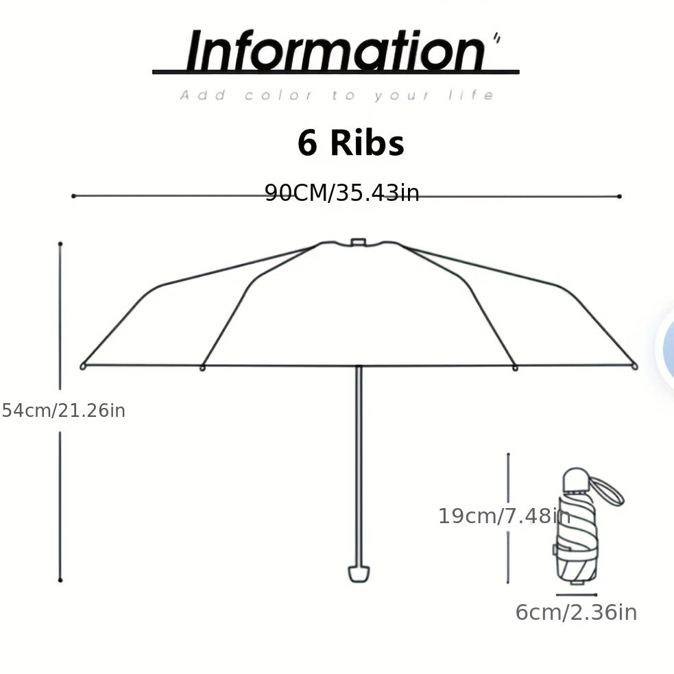 Mei Qi Lin Compact 6-Rib Mini Umbrella - High-Quality, Foldable Sun Protection with Stylish Design