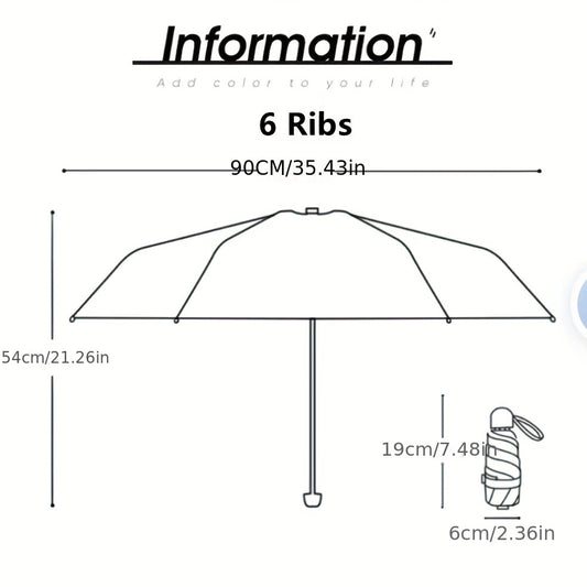 Mei Qi Lin Compact 6-Rib Mini Umbrella - High-Quality, Foldable Sun Protection with Stylish Design