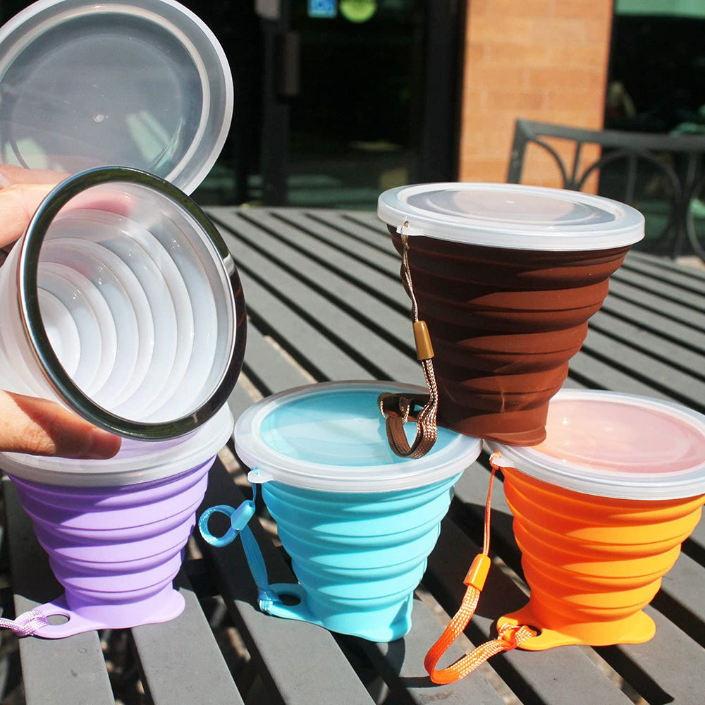Collapsible Silicone Travel Cup with Lid - Portable and Reusable Drinking Cup for Camping, Hiking, and Outdoor Activities