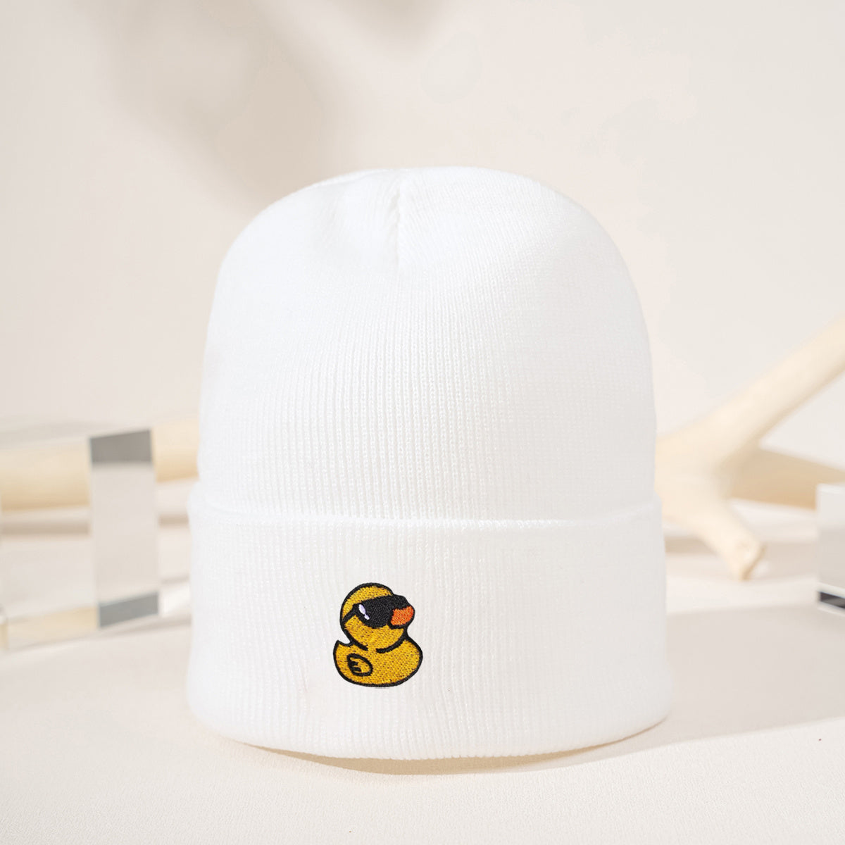 Embroidered Yellow Duck Knit Hat For Women Valentines Gifts