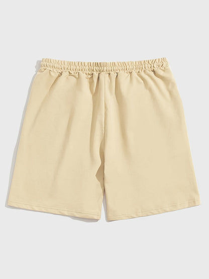 Mens Fashion Shorts - Fashionable Streetwear Design, Simple yet Stylish, Trendy and Modern Look, Solid Black Color, Sports-inspired Drawstring Waistband, Perfect for Casual Occasions - Featuring Eye-catching Blue Letter Print